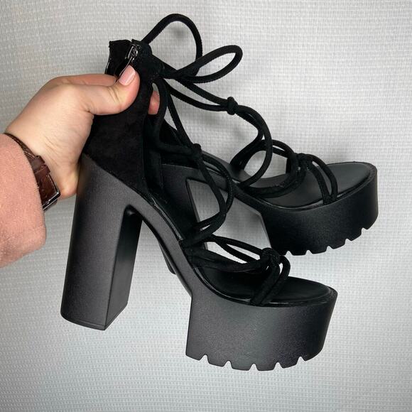 GZxianLV‎ Black Platform High Heel Strappy 40 - Picture 1 of 5
